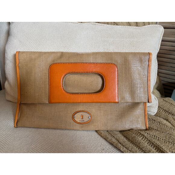 Fossil Key-Per Foldover Convertible Bag Tan & Orange - Picture 2 of 9